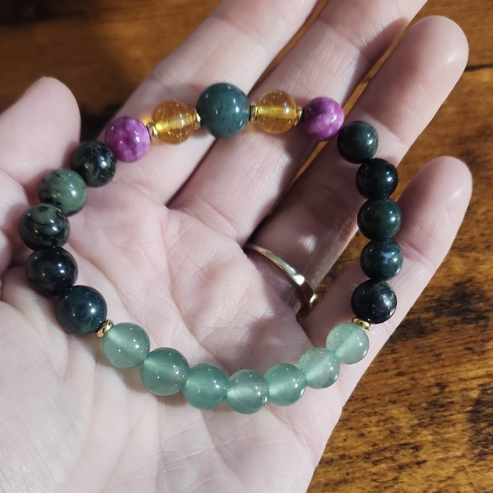 1pc Money Prosperity&abundance Moss Agate&green Aventurine Beaded Bracelet, Good